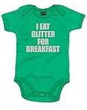 (キラキラを朝食に食べます。) I Eat Glitter For Breakfast, プリント　ベビースーツ - グリーン/Glitter 白 12-18 ヶ月