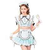 [Malymoon] コスプレ メイド ウエイトレス 家政婦 パステル ピンク ベージュ ブルー ミント 青 衣装 仮装 マリームーン 8点セット 10222 (ミントブルー)