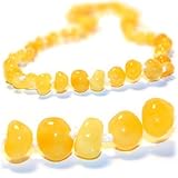 The Art of Cure Amber Teething Necklace - FTIR Lab Tested Authentic Amber (ROUND MILK & YELLOW) by T