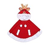 エルクに変身　 トナカイ　可愛い サンタクロースマント 　 ポンチョ　 サンタ服 キッズ 赤ちゃん 幼児 子供 仮装 コスチューム クリスマスグッズ クリスマス　マント (赤)