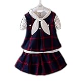 FEVON ベビー服 スーツ 学園風　3点セット　ベスト　シャツ　スカート　チェック柄　リボン付き襟　可愛い　赤ちゃん　新生児 長袖 春秋着 子供服　入園　通園　キッズ フォーマル　女の子　出産祝い 