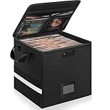 BQKOZFIN レコードケース ビニールレコード保管ボックス 長さ34 x 幅34 x 高い34cm 防火・防水・防塵 強化版 12インチ LPレコード用収納ボックス蓋付き LP盤約70枚収納可能 （ブラック）