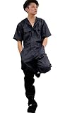 つなぎ メンズ おしゃれ 作業着 半袖 ツナギ 作業服 BLACK（黒） L