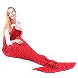 マーメイドテールブランケット、Kysonマーメイドかぎ針編み子供大人用ブランケット、すべてのシーズンSleepingバッグハロウィーン感謝祭クリスマスギフト Adult Scale レッド MRYS0