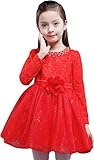 (コ-ランド) Co-land 秋冬着 キッズワンピース 長袖 子供服 ドレス プリンセス フラワー飾り フォーマル 女の子 ガールズ ベビー 入園式 演奏会 結婚式 レッド 150