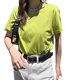 [神戸レタス] Tシャツ レディース トップス 半袖 丸首 綿100% カジュアル 仕事 通勤 バイト おしゃれ [C5106] M グリーン