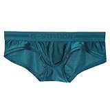 [ジーステーション] M グリーン 薄手 シャイニーストレッチ ショートボクサーパンツ メンズ 男性下着 ローライズ 光沢 立体縫製 タグレス