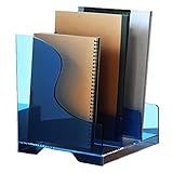アクリルファイルラック、ファイルオーガナイザー、ファイルドキュメントソーターオーガナイザー、ファイルホルダー、マガジンホルダー、デスクトップオーガナイザー24.5x24.5x28cm,Blue
