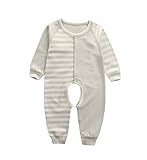 Ainial　ロンパース　ベビー　カバーオール　オーガニックコットン　男の子　女の子　男女兼用　赤ちゃん　新生児　ボーダー柄　ベビー服　オールインワン　長袖　ボディースーツ　肌触りよい　前開き　出産祝