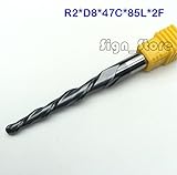 1ピース8ミリメートル* r2.0 * 47 * 85l 2f hrc55 cncナノコーティングされた超硬エンドミル、木工ルータービット、二つのフルートテーパーボールノーズ