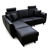 ソファ カウチソファ 組み合わせ 自由自在 3人掛け オットマン付き PUレザー ヘッドレスト付き ブラック
