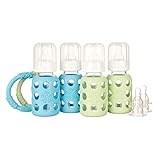 Lifefactory 4-Ounce BPA-Free Glass Baby Bottle and Protective Silicone Sleeve Starter Set, Spring/Sk