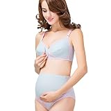 [シューズラック]　ブラジャー　ショーツ　2点セット　マタニティ　ママ　妊婦　コットン　綿　産褥　ドット柄　かわいい　ピンク　ブルー　前開き　ボタン付き　ノンワイヤー　授乳　哺乳用　便利　薄手　ネイビ