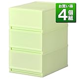 《4個セット》 収納ケース PLUST MILKY(プラスト ミルキー)FR3403 3段 幅34×奥行45×高さ57cm (グリーン(GR))