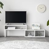 モダンデコ テレビ台 19-32型 伸縮 75-135幅 ローボード スリム 収納 脚付き 大理石調 木目調 棚 TV台 木製 リビング (マーブルホワイト)