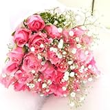 幸せのピンク色のバラ10本の花束　カスミソウ・グリーン付き【生花】【お祝い・記念日・誕生日・フラワーギフト・バラ】