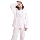 マルマル.モリモリ　マタニティ パジャマ 授乳口付き 襟付き 長袖 妊婦服 産前 産後 前開き アジャスター調節可 (ピンク, L)