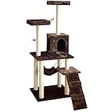 タンスのゲン 全面麻紐 支柱4本 キャットタワー 152cm 据え置き 爪研ぎ 麻紐 ハンモック ダークブラウン 32000001 02