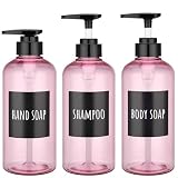 Segbeauty シャンプーボトル ピンク 3本セット 500ml ディスペンサー 大容量 ブラック 丸形 漏れ防止 詰め替えボトル おしゃれ 浴室 洗面所