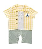 AvaCostume男の子サマーチェックシャツカジュアル半袖ロンパース、イェロー 6M