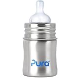 Pura Infant Bottle with Vent Nipple - Natural Stainless - 5 oz　ステンレス・哺乳瓶