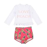 Spinas（スピナス）ベビー キッズ ツーピース 水着 英字ロゴ トップス 7分袖 パイナップル柄 パンツ 80-140cm 全2色（ホワイト ブルー）