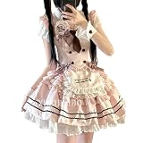 [ＸＨＳＵＫＡＤＯ] メイド服 上下セット 3点セット セットアップ ロリータ ブラウス ミニスカート ベスト レディース 服 制服 ゴスロリ ドレス 洋服 フリル リボン メード服 コスプレ 仮装 Lolita アイドル 衣装 半袖 夏 春 秋 冬 ピンク S [並行輸入品]