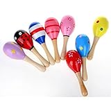 NUOLUX 10pcs 11.5cm Wooden Maracas Rattle Shakers Musical Educational Toys for Kids (Random Color Pa