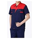 夏　制服・ワークウェア　作業服　通気性よい　着心地よい　ブルー+レッド　XXXL