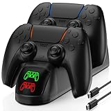 PlayStation 5 Dualsense用PS5コントローラー充電器ステーション、PS5コントローラー充電ドック、クリアLEDインジケータ付き、PlayStation 5コントローラー充電ステーションスタンド、高速充電ケーブル付き、ブラック。
