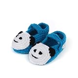 Yuelian 手編みベビーシューズ パンダ―図案 ボタン靴ひも付き (ブルー)
