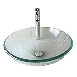 Homelava 現代　手洗い器　蛇口付き　洗面ボウル　洗面器　バスルーム　洗面台　洗面用　強化ガラス製　円形　排水金具付　透明色