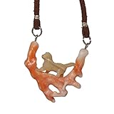 【にゃんこな日々】 夜光貝 猫 & 桃色珊瑚 枝 レザー ペンダント (合皮 茶色)