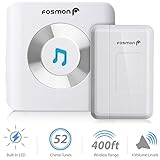 Fosmon 51004HOM ワイヤレス ドアチャイム ドアベル (無線範囲 – 120m/400ft | 52 種チャイム音 | 4 節音量調整 | LEDライト) - マグネットドア玄関チャイム