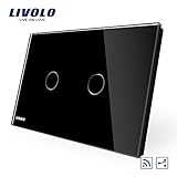 Livoloブラック米国標準AC 110 – 250 V 2ギャング2 Wayブラックウォールライトワイヤレスリモートスイッチwith LEDインジケータ、 – c902sr-12