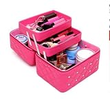 メイクボックス　コスメボックス　大容量　化粧品収納ボックス　収納ケース　小物入れ　大容量　取っ手付 (ピンク)