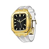 AEMALL Apple Watch Band 45mm 44mm modキットアクセサリーのシリコンウォッチバンドメタルケースiwatch用ウォッチバンド SE/4/5/6/7ツール付きシリーズ (Color : Gold WHITE, Size : 44MM FOR 6/5/4/SE)