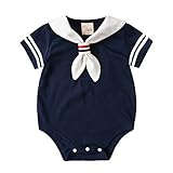 Shanshan ベビー服 セーラー服 ロンパース 幼児サイズ 半袖 男の子 女の子 男女兼用 子供服 赤ちゃん 写真 道具 夏用 綿 可愛い (ダークブルー, 90cm)
