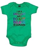 (私はユニコーン、人間は信じない。) I Am A Unicorn And I Don't Believe In Humans, プリント　ベビースーツ - グリーン/黒 12-18 ヶ月