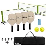 Triumph Sports 4スクエアピックルボールゲームセット 規則のピックルボールネットに変身 スクエアネット4個 ウッドラケットパドル ピックルボール 境界マーカー メタルフレーム キャリーバッグ
