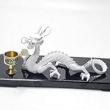 龍 白龍 置物 龍の置物 大サイズ 白龍の置物 シトリン 黄水晶 丸玉 水杯 黒台座の3点セット付き 白蛇 風水 金運 守護 アイテム 開運龍 風水龍 願い龍