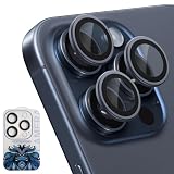 CAVOKAS 対応 iPhone 15 Pro カメラフィルム iPhone 15 Pro Max 用の カメラ保護 カメラレンズフィルム 本体と同じ色 日本旭硝子素材製 チタン合金製 9H強化ガラス 独立型レンズフィルム 耐衝撃 キズ防止 黒縁取り 露出オーバー防止 高透過率 極薄