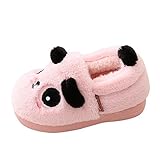 子供シューズ Hosam キーズシューズ ベビー可愛い靴 パンダ 子供用 保温 ルームシューズ 女の子 男の子 モコモコ ファースト シューズ 可愛い ふわふわ お洒落 (14cm, ピンク)
