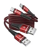 USB C ケーブル 2M Type C 充電コード 2本セット ナイロン編み 3A高速充電 データ転送 急速充電ケーブル iPhone17/16/15 Galaxy iPad 対応 赤