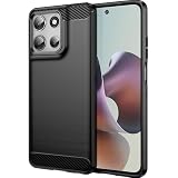 FINON for moto g66j 5G 用 ケース/moto g66y 5G 用 ケース カバー スマホケース カーボン デザイン 指紋防止 薄型 軽量 耐衝撃 簡易脱着 ソフトケース (ブラック)