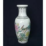 景徳鎮花瓶 牡丹&孔雀の花鳥画 壷