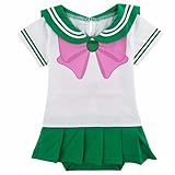 なりきり セーラームーン 風 ベビー コスチューム ロンパース (緑襟×ピンクリボンプリント●セーラージュピター風, 100cmタグ(24M) [並行輸入品]