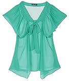 Angeliebe エンジェリーベ マタニティ 授乳口 付 ボウタイ シフォン 楊柳 ブラウス 妊婦服 半袖 9号 シー グリーン