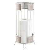 mDesign Free Standing Toilet Paper Roll Holder forバスルームストレージ – サテン/グレー木製