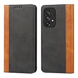 Ｈａｖａｙａ 対応 Galaxy A53 5G ケース Galaxy A53 ケース ギャラクシーa53ケース 手帳型 au SC-53C 耐衝撃 SCG15 ドコモ SC53C カバー docomo カード収納 SoftBank フェイクレザー-ブラック＋イエロー